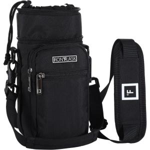 imageIRON FLASK Carrier Holder Sleeve  Fits Insulated Stainless Steel Sports Water Bottle Adjustable Shoulder Strap Holder Bag Case Pouch CoverMidnight Black
