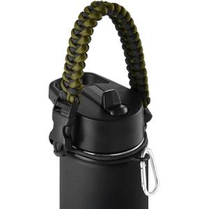 imageIRON FLASK Paracord Handle  Fits Wide Mouth Water Bottles  Durable Carrier Secure Accessories Survival Strap Cord Safety Ring and Carabiner  Seven Core Paracord BraceletOlive Green