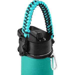 imageIRON FLASK Paracord Handle  Fits Wide Mouth Water Bottles  Durable Carrier Secure Accessories Survival Strap Cord Safety Ring and Carabiner  Seven Core Paracord BraceletAquamarine