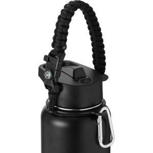 imageIRON FLASK Paracord Handle  Fits Wide Mouth Water Bottles  Durable Carrier Secure Accessories Survival Strap Cord Safety Ring and Carabiner  Seven Core Paracord BraceletMidnight Black