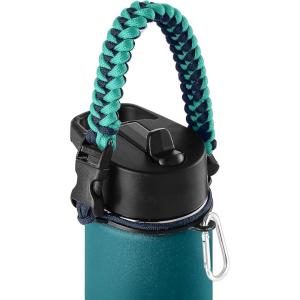 imageIRON FLASK Paracord Handle  Fits Wide Mouth Water Bottles  Durable Carrier Secure Accessories Survival Strap Cord Safety Ring and Carabiner  Seven Core Paracord BraceletDark Night