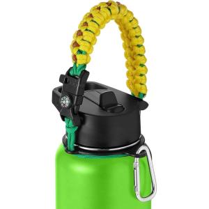 imageIRON FLASK Paracord Handle  Fits Wide Mouth Water Bottles  Durable Carrier Secure Accessories Survival Strap Cord Safety Ring and Carabiner  Seven Core Paracord BraceletSunflower