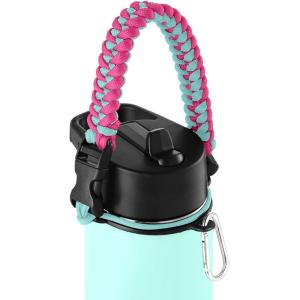 imageIRON FLASK Paracord Handle  Fits Wide Mouth Water Bottles  Durable Carrier Secure Accessories Survival Strap Cord Safety Ring and Carabiner  Seven Core Paracord BraceletBubble Gum