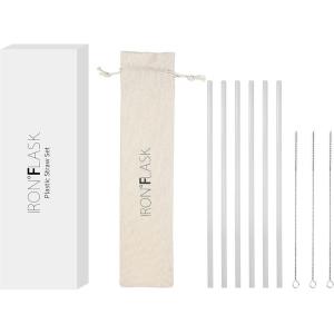 imageIRON FLASK Reusable Straws  6 Stainless Steel or Plastic Straw wBendy Silicone Tips 3 Cleaning Brushes ampamp Travel Case  Drinking Straw for Water BottlesTumblers ampamp ThermosTransparent
