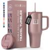 imageIRON FLASK CoPilot Insulated Mug wStraw ampamp Flip Cap Lids  Cup Holder Bottle for Hot Cold Drink  LeakProof  Water Coffee Portable Travel Mug  Dark Pine 40 OzRose Gold
