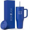 imageIRON FLASK CoPilot Insulated Mug wStraw ampamp Flip Cap Lids  Cup Holder Bottle for Hot Cold Drink  LeakProof  Water Coffee Portable Travel Mug  Dark Pine 40 OzCobalt Blue