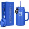 imageIRON FLASK CoPilot Insulated Mug wStraw ampamp Flip Cap Lids  Cup Holder Bottle for Hot Cold Drink  LeakProof  Water Coffee Portable Travel Mug  Dark Pine 40 OzCobalt Blue