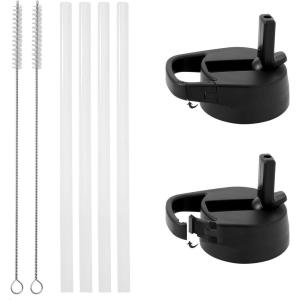 imageIRON FLASK Carabiner Straw Lid for Wide Mouth Insulated Sports Water Bottles Simple BPA Free 2 Lids 4 Straws 2 Cleaning BrushesBlack