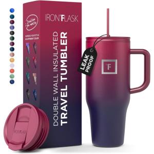 imageIRON FLASK CoPilot Insulated Mug wStraw ampamp Flip Cap Lids  Cup Holder Bottle for Hot Cold Drink  LeakProof  Water Coffee Portable Travel Mug  Dark Pine 40 OzDark Rainbow