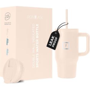 imageIRON FLASK CoPilot Insulated Mug wStraw ampamp Flip Cap Lids  Cup Holder Bottle for Hot Cold Drink  LeakProof  Water Coffee Portable Travel Mug  Dark Pine 40 OzSand