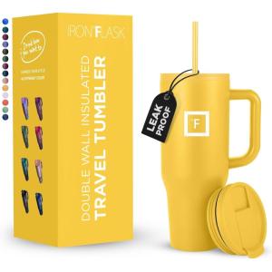 imageIRON FLASK CoPilot Insulated Mug wStraw ampamp Flip Cap Lids  Cup Holder Bottle for Hot Cold Drink  LeakProof  Water Coffee Portable Travel Mug  Dark Pine 40 OzHoney Yellow