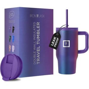 imageIRON FLASK CoPilot Insulated Mug wStraw ampamp Flip Cap Lids  Cup Holder Bottle for Hot Cold Drink  LeakProof  Water Coffee Portable Travel Mug  Dark Pine 40 OzAurora