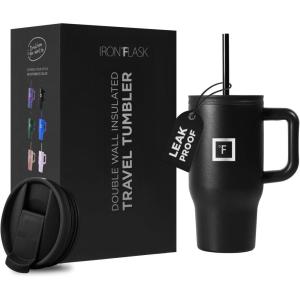 imageIRON FLASK CoPilot Insulated Mug wStraw ampamp Flip Cap Lids  Cup Holder Bottle for Hot Cold Drink  LeakProof  Water Coffee Portable Travel Mug  Dark Pine 40 OzMidnight Black