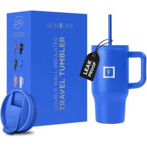 imageIRON FLASK CoPilot Insulated Mug wStraw ampamp Flip Cap Lids  Cup Holder Bottle for Hot Cold Drink  LeakProof  Water Coffee Portable Travel Mug  Dark Pine 40 OzCobalt Blue