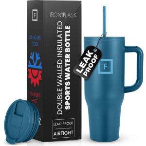 imageIRON FLASK CoPilot Insulated Mug wStraw ampamp Flip Cap Lids  Cup Holder Bottle for Hot Cold Drink  LeakProof  Water Coffee Portable Travel Mug  Dark Pine 40 OzDeep Teal