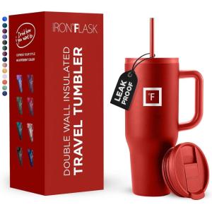 imageIRON FLASK CoPilot Insulated Mug wStraw ampamp Flip Cap Lids  Cup Holder Bottle for Hot Cold Drink  LeakProof  Water Coffee Portable Travel Mug  Dark Pine 40 OzFire Red
