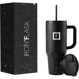 imageIRON FLASK CoPilot Insulated Mug wStraw ampamp Flip Cap Lids  Cup Holder Bottle for Hot Cold Drink  LeakProof  Water Coffee Portable Travel Mug  Dark Pine 40 OzBlack Speckle
