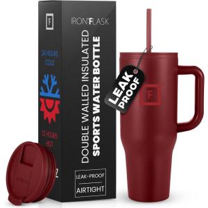 imageIRON FLASK CoPilot Insulated Mug wStraw ampamp Flip Cap Lids  Cup Holder Bottle for Hot Cold Drink  LeakProof  Water Coffee Portable Travel Mug  Dark Pine 40 OzRustic Berry