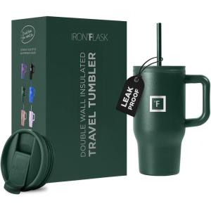 imageIRON FLASK CoPilot Insulated Mug wStraw ampamp Flip Cap Lids  Cup Holder Bottle for Hot Cold Drink  LeakProof  Water Coffee Portable Travel Mug  Dark Pine 40 OzDark Pine