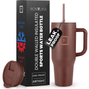 imageIRON FLASK CoPilot Insulated Mug wStraw ampamp Flip Cap Lids  Cup Holder Bottle for Hot Cold Drink  LeakProof  Water Coffee Portable Travel Mug  Dark Pine 40 OzAutumn Cocoa