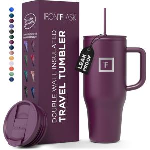 imageIRON FLASK CoPilot Insulated Mug wStraw ampamp Flip Cap Lids  Cup Holder Bottle for Hot Cold Drink  LeakProof  Water Coffee Portable Travel Mug  Dark Pine 40 OzBurgundy