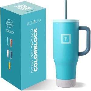 imageIRON FLASK CoPilot Insulated Mug wStraw ampamp Flip Cap Lids  Cup Holder Bottle for Hot Cold Drink  LeakProof  Water Coffee Portable Travel Mug  Dark Pine 40 OzAzure Mist