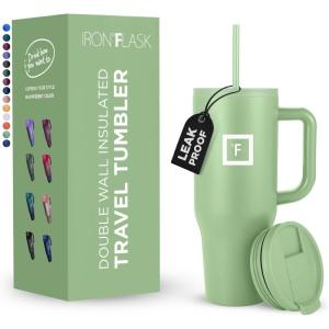 imageIRON FLASK CoPilot Insulated Mug wStraw ampamp Flip Cap Lids  Cup Holder Bottle for Hot Cold Drink  LeakProof  Water Coffee Portable Travel Mug  Dark Pine 40 OzApple Green