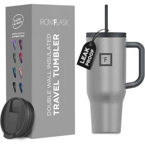 imageIRON FLASK CoPilot Insulated Mug wStraw ampamp Flip Cap Lids  Cup Holder Bottle for Hot Cold Drink  LeakProof  Water Coffee Portable Travel Mug  Dark Pine 40 OzGraphite Slate