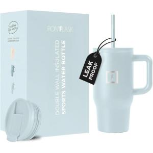 imageIRON FLASK CoPilot Insulated Mug wStraw ampamp Flip Cap Lids  Cup Holder Bottle for Hot Cold Drink  LeakProof  Water Coffee Portable Travel Mug  Dark Pine 40 OzMorning Mist