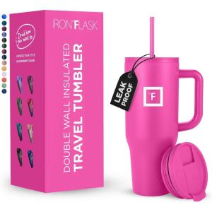 imageIRON FLASK CoPilot Insulated Mug wStraw ampamp Flip Cap Lids  Cup Holder Bottle for Hot Cold Drink  LeakProof  Water Coffee Portable Travel Mug  Dark Pine 40 OzPink Tulip