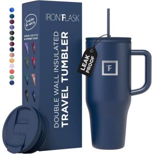 imageIRON FLASK CoPilot Insulated Mug wStraw ampamp Flip Cap Lids  Cup Holder Bottle for Hot Cold Drink  LeakProof  Water Coffee Portable Travel Mug  Dark Pine 40 OzTwilight Blue