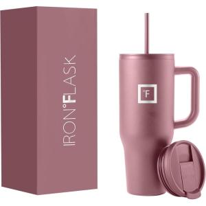 imageIRON FLASK CoPilot Insulated Mug wStraw ampamp Flip Cap Lids  Cup Holder Bottle for Hot Cold Drink  LeakProof  Water Coffee Portable Travel Mug  Dark Pine 40 OzCosmetic Pink
