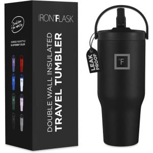imageIRON FLASK Sidekick Insulated Water Tumbler wStraw ampamp Foldable Handle  Stainless Steel LeakProof Bottle NonSlip Base ampamp Fits Cup Holders for Hot Cold Drinks  Travel Mug  30 Oz Arctic BlueMidnight Black