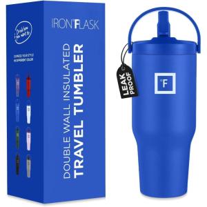imageIRON FLASK Sidekick Insulated Water Tumbler wStraw ampamp Foldable Handle  Stainless Steel LeakProof Bottle NonSlip Base ampamp Fits Cup Holders for Hot Cold Drinks  Travel Mug  30 Oz Arctic BlueCobalt