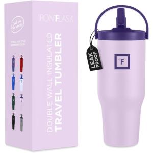 imageIRON FLASK Sidekick Insulated Water Tumbler wStraw ampamp Foldable Handle  Stainless Steel LeakProof Bottle NonSlip Base ampamp Fits Cup Holders for Hot Cold Drinks  Travel Mug  30 Oz Arctic BlueLavender