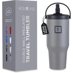 imageIRON FLASK Sidekick Insulated Water Tumbler wStraw ampamp Foldable Handle  Stainless Steel LeakProof Bottle NonSlip Base ampamp Fits Cup Holders for Hot Cold Drinks  Travel Mug  30 Oz Arctic BlueGraphite