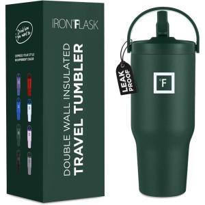 imageIRON FLASK Sidekick Insulated Water Tumbler wStraw ampamp Foldable Handle  Stainless Steel LeakProof Bottle NonSlip Base ampamp Fits Cup Holders for Hot Cold Drinks  Travel Mug  30 Oz Arctic BlueDark Pine