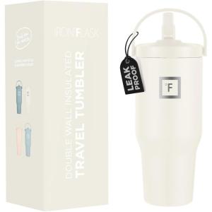 imageIRON FLASK Sidekick Insulated Water Tumbler wStraw ampamp Foldable Handle  Stainless Steel LeakProof Bottle NonSlip Base ampamp Fits Cup Holders for Hot Cold Drinks  Travel Mug  30 Oz Arctic BlueCashmere Cream