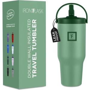 imageIRON FLASK Sidekick Insulated Water Tumbler wStraw ampamp Foldable Handle  Stainless Steel LeakProof Bottle NonSlip Base ampamp Fits Cup Holders for Hot Cold Drinks  Travel Mug  30 Oz Sage Grove