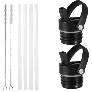 imageIRON FLASK Straw Lid for Narrow Standard Mouth Insulated Sports Water Bottles Standard Mouth BPA Free 2 Lids 4 Straws 2 Cleaning Brushes Midnight BlackMidnight Black