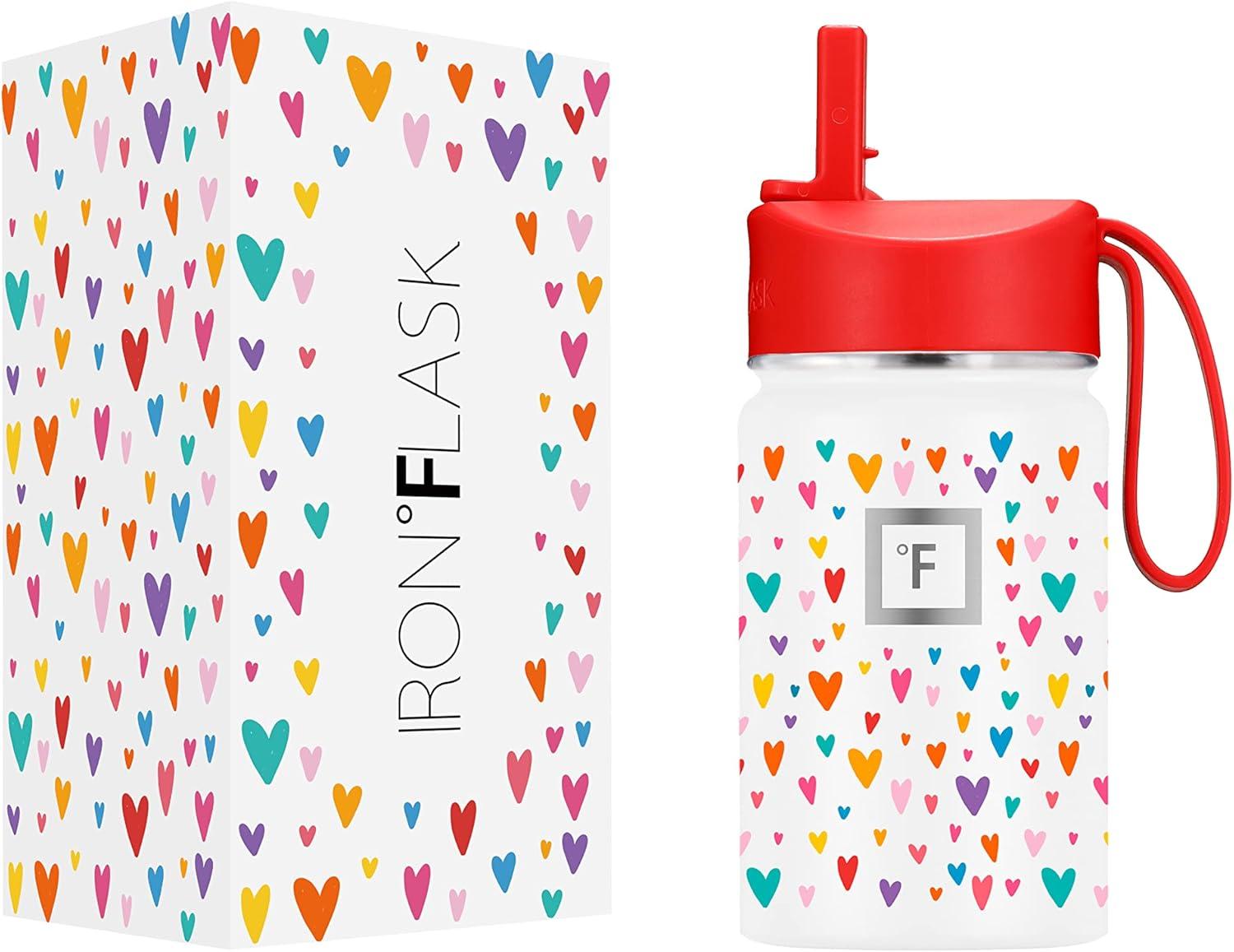 imageIRON FLASK Kids Water Bottle  Straw Lid 20 Name Stickers Vacuum Insulated Stainless Steel Double Walled Tumbler Travel Cup Thermos Mug  Rainbow Hearts 10 OzTwilight Blue