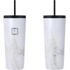 imageIRON FLASK Classic Tumbler 202 Lids Straw Flip Vacuum Insulated Stainless Steel Water Bottle Double Walled Drinking cup Thermos Travel Mug  Aura 32 OzCarrara Marble
