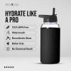 imageIRON FLASK Glass Sports Water Bottle  Straw Lid Airtight Leak Proof Vacuum Insulated Bosilicate Glass Silicone Sleeve Retains Temperature  Midnight Black 32 OzMidnight Black
