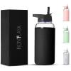 imageIRON FLASK Glass Sports Water Bottle  Straw Lid Airtight Leak Proof Vacuum Insulated Bosilicate Glass Silicone Sleeve Retains Temperature  Midnight Black 32 OzMidnight Black