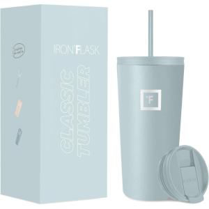 imageIRON FLASK Classic Tumbler 202 Lids Straw Flip Vacuum Insulated Stainless Steel Water Bottle Double Walled Drinking cup Thermos Travel Mug  Aura 32 OzMorning Mist