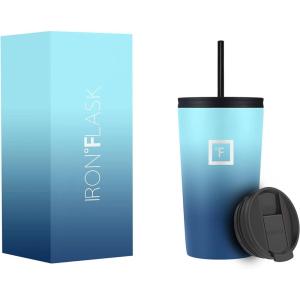 imageIRON FLASK Classic Tumbler 202 Lids Straw Flip Vacuum Insulated Stainless Steel Water Bottle Double Walled Drinking cup Thermos Travel Mug  Aura 32 OzBlue Waves