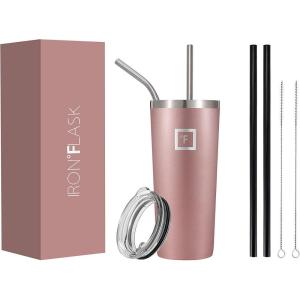 imageIRON FLASK Classic Tumbler 202 Lids Straw Flip Vacuum Insulated Stainless Steel Water Bottle Double Walled Drinking cup Thermos Travel Mug  Aura 32 OzRose Gold