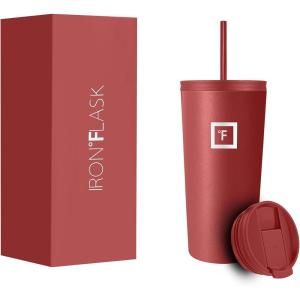 imageIRON FLASK Classic Tumbler 202 Lids Straw Flip Vacuum Insulated Stainless Steel Water Bottle Double Walled Drinking cup Thermos Travel Mug  Aura 32 OzRusty Red