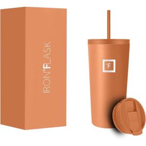 imageIRON FLASK Classic Tumbler 202 Lids Straw Flip Vacuum Insulated Stainless Steel Water Bottle Double Walled Drinking cup Thermos Travel Mug  Aura 32 OzClementine
