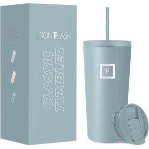 imageIRON FLASK Classic Tumbler 202 Lids Straw Flip Vacuum Insulated Stainless Steel Water Bottle Double Walled Drinking cup Thermos Travel Mug  Aura 32 OzElemental Gray